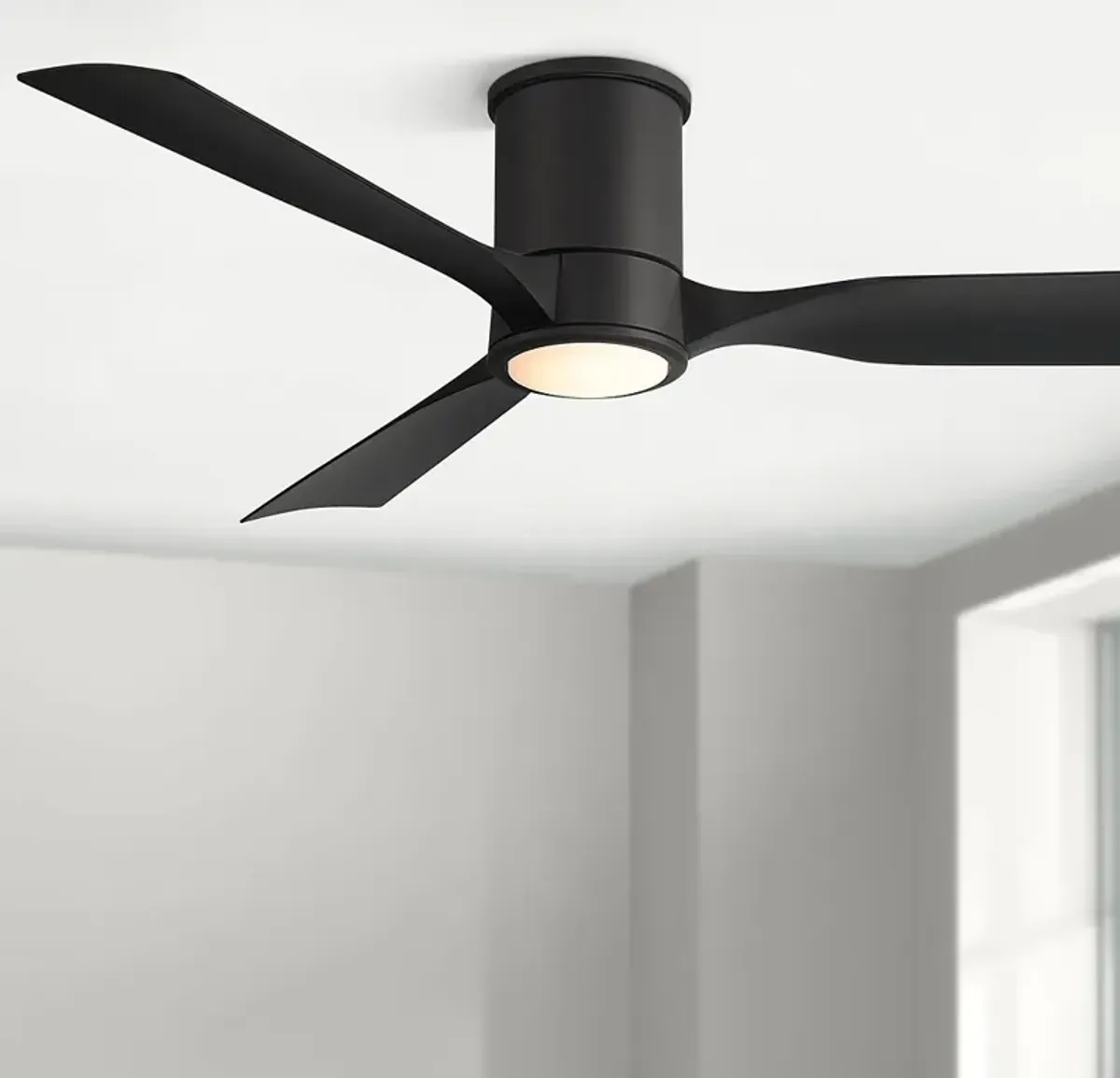 56" Casa Vieja Keel Matte Black LED Damp Remote Hugger Ceiling Fan