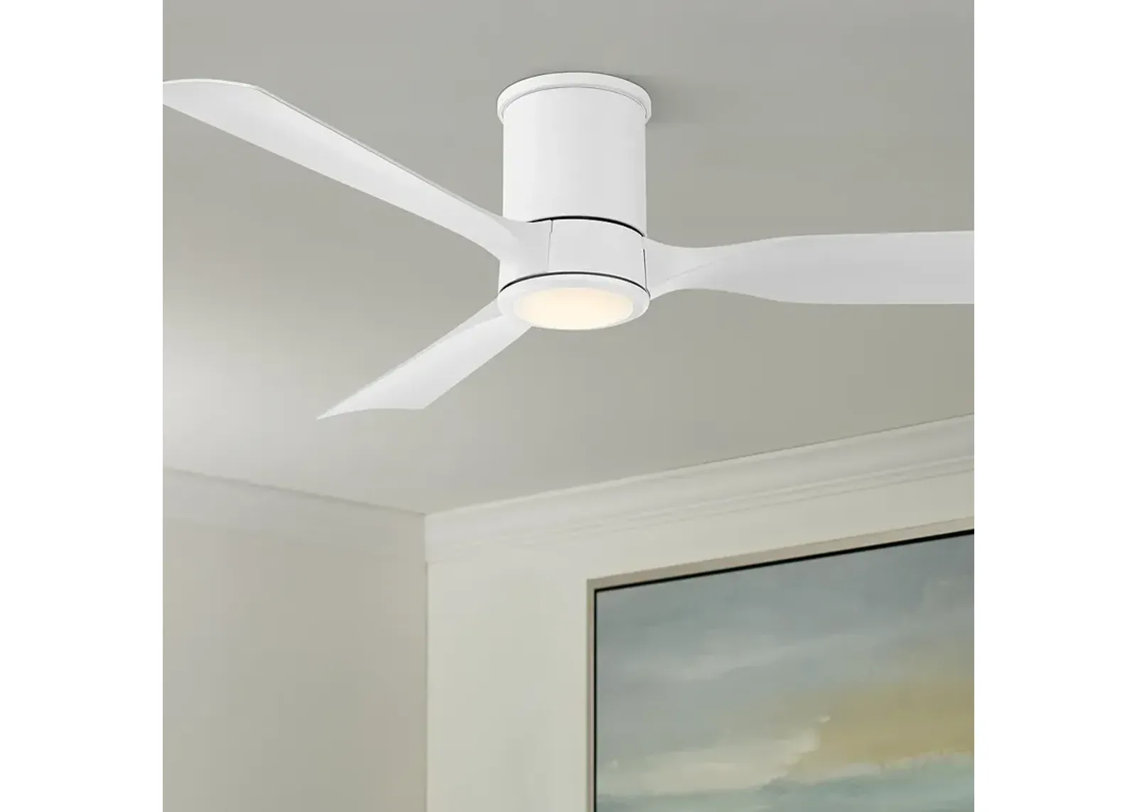 56" Casa Vieja Keel Matte White LED Damp Remote Hugger Ceiling Fan