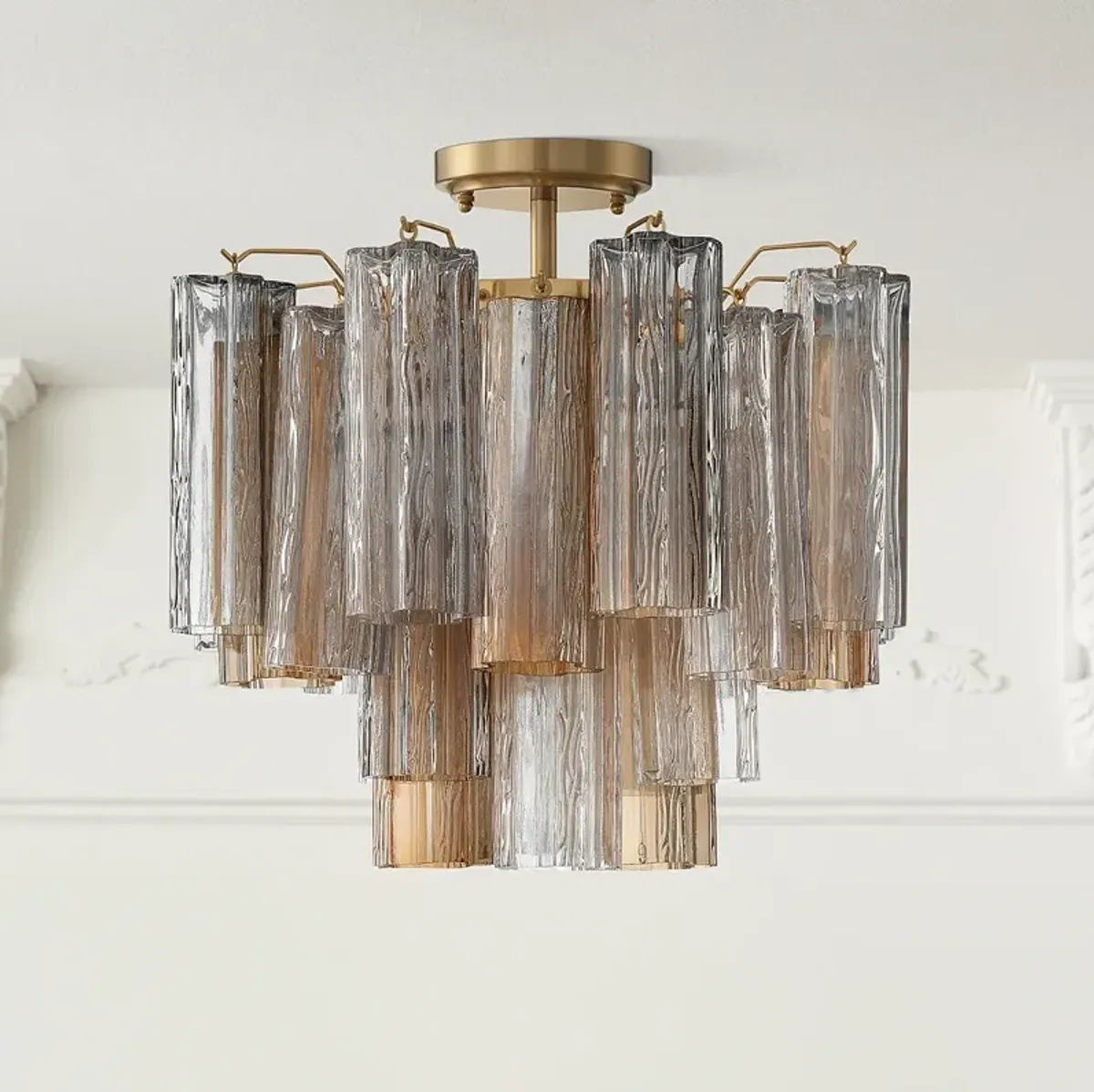 Addis 17 3/4" Wide Aged Brass Tronchi Glass Ceiling Light