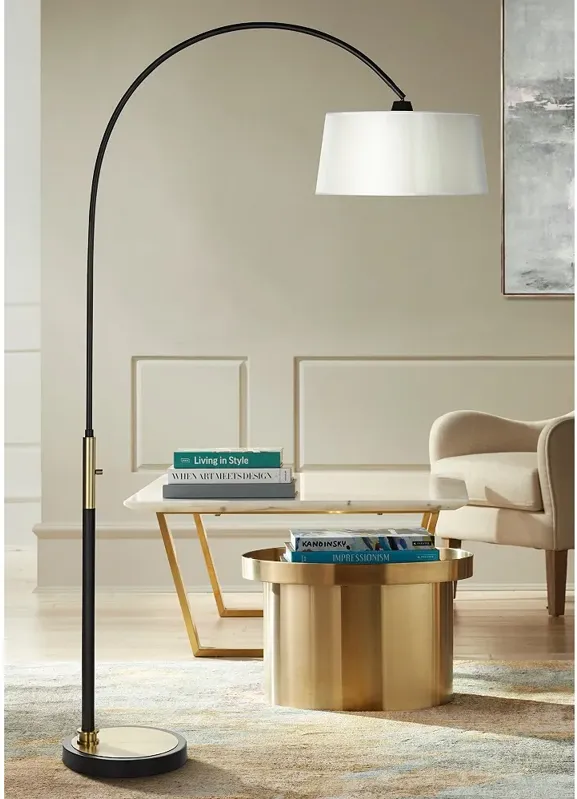 Possini Euro 80" Organza Silk and Matte Black Modern Arc Floor Lamp