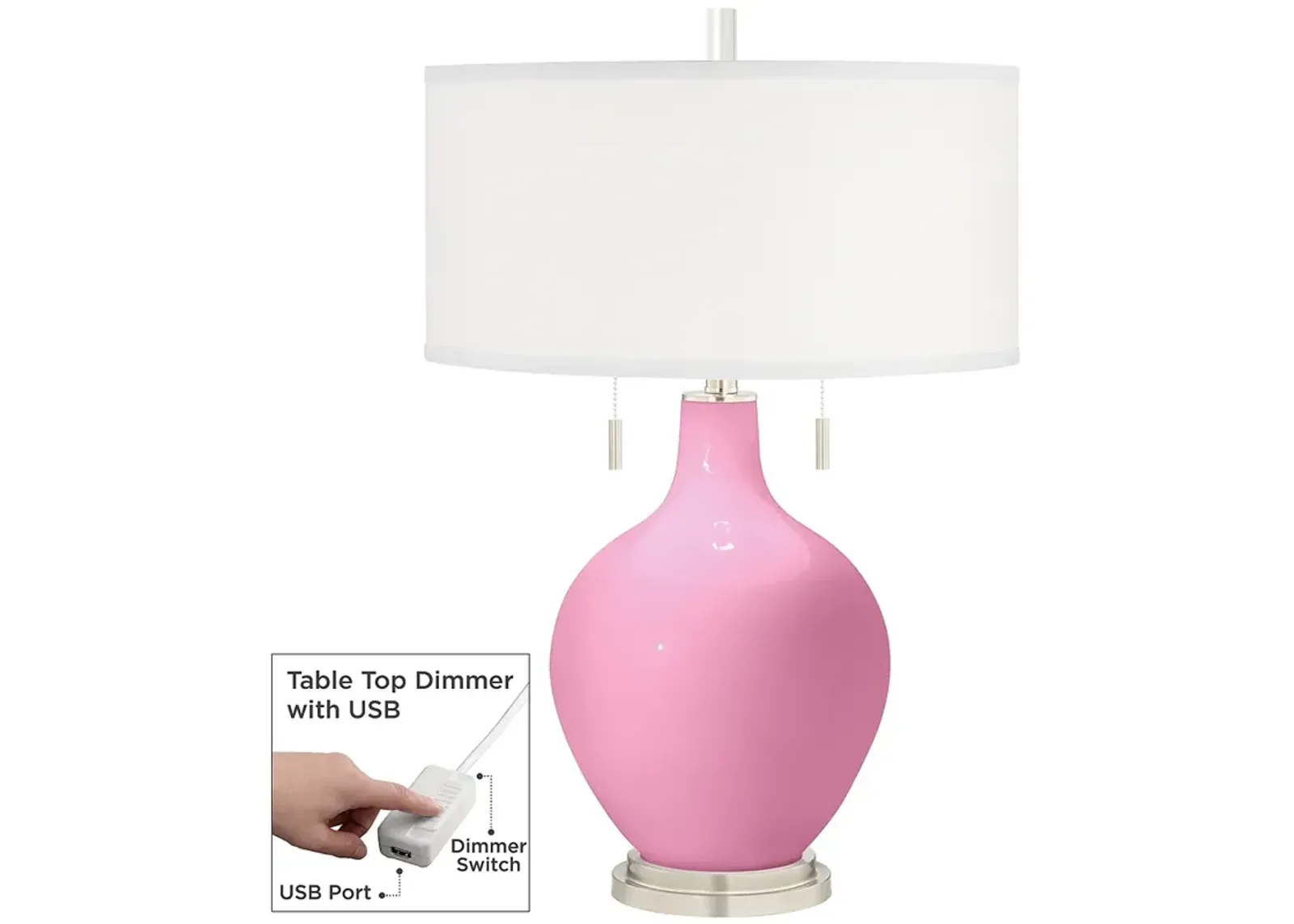 Candy Pink Toby Table Lamp with Dimmer