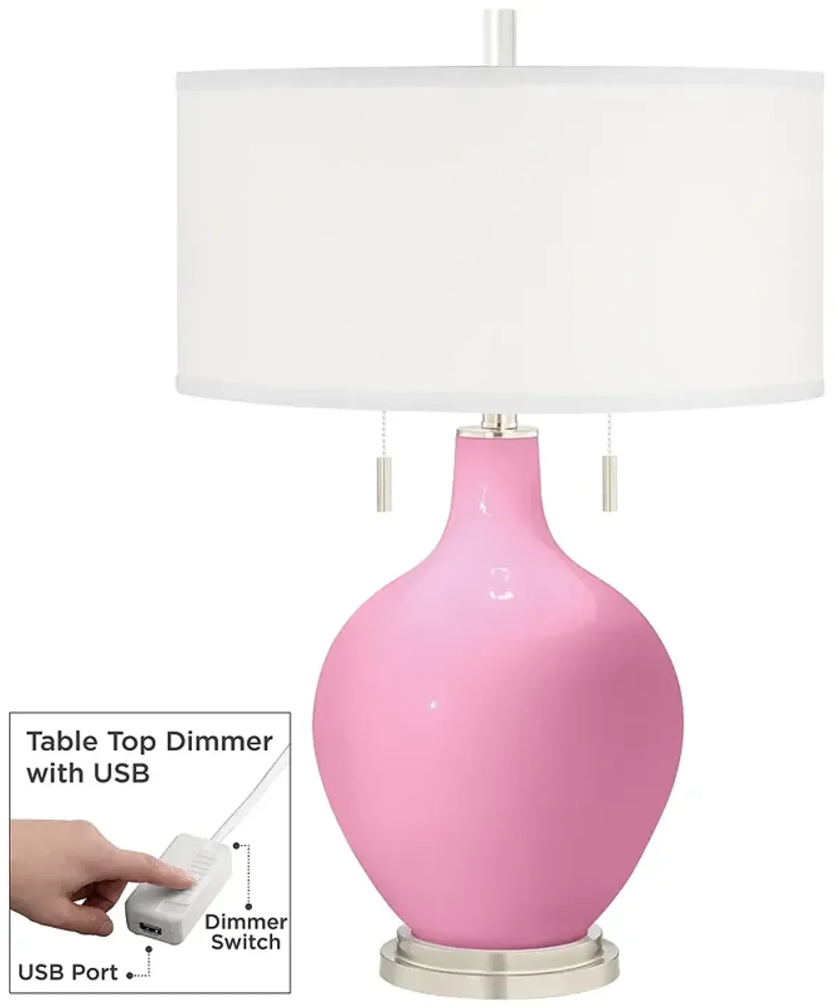 Candy Pink Toby Table Lamp with Dimmer