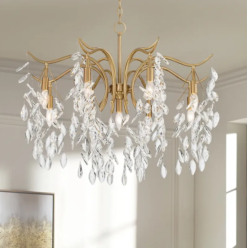 Vienna Full Spectrum Rysa 30 1/2" Brass and Crystal 9-Light Chandelier