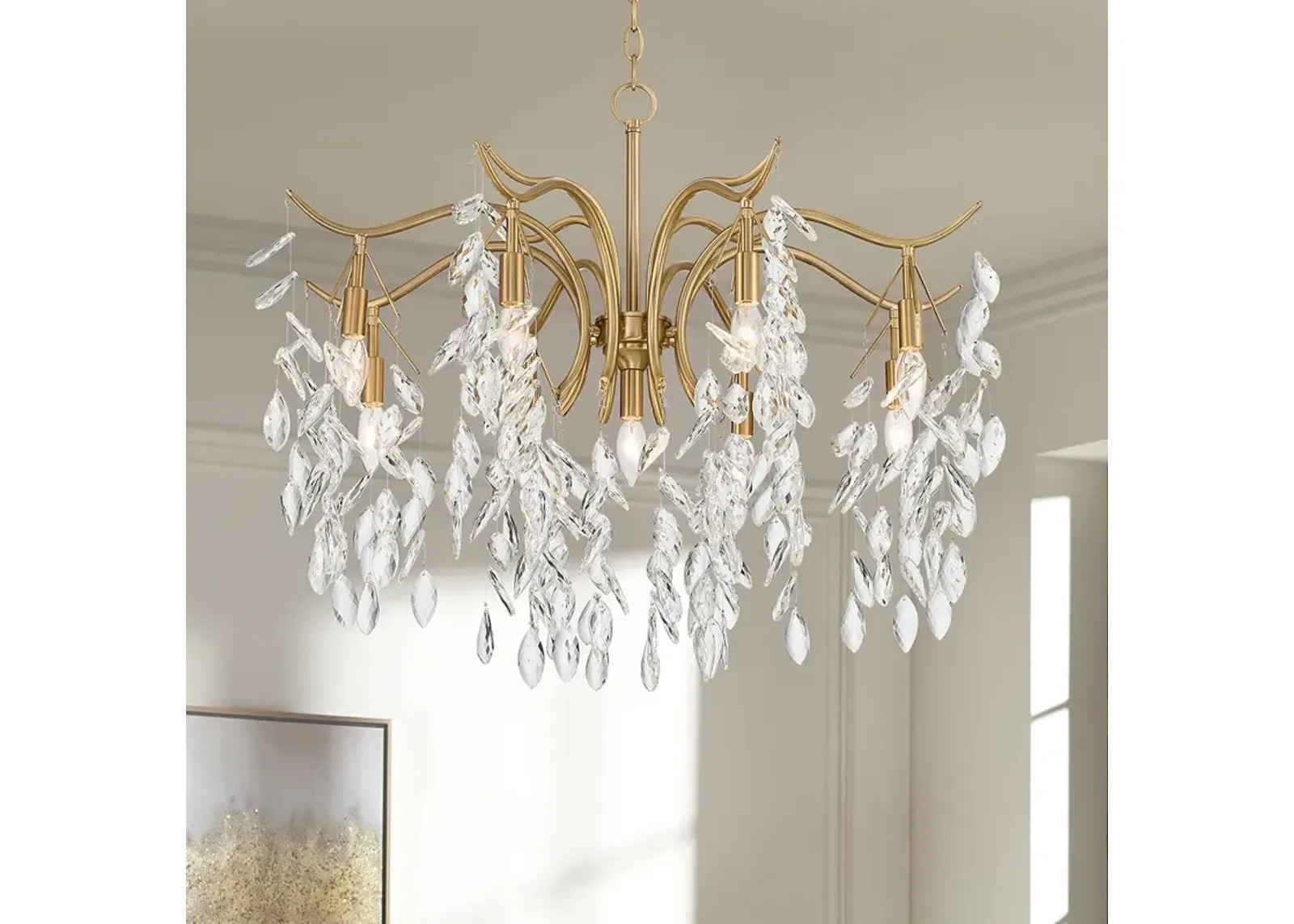 Vienna Full Spectrum Rysa 30 1/2" Brass and Crystal 9-Light Chandelier