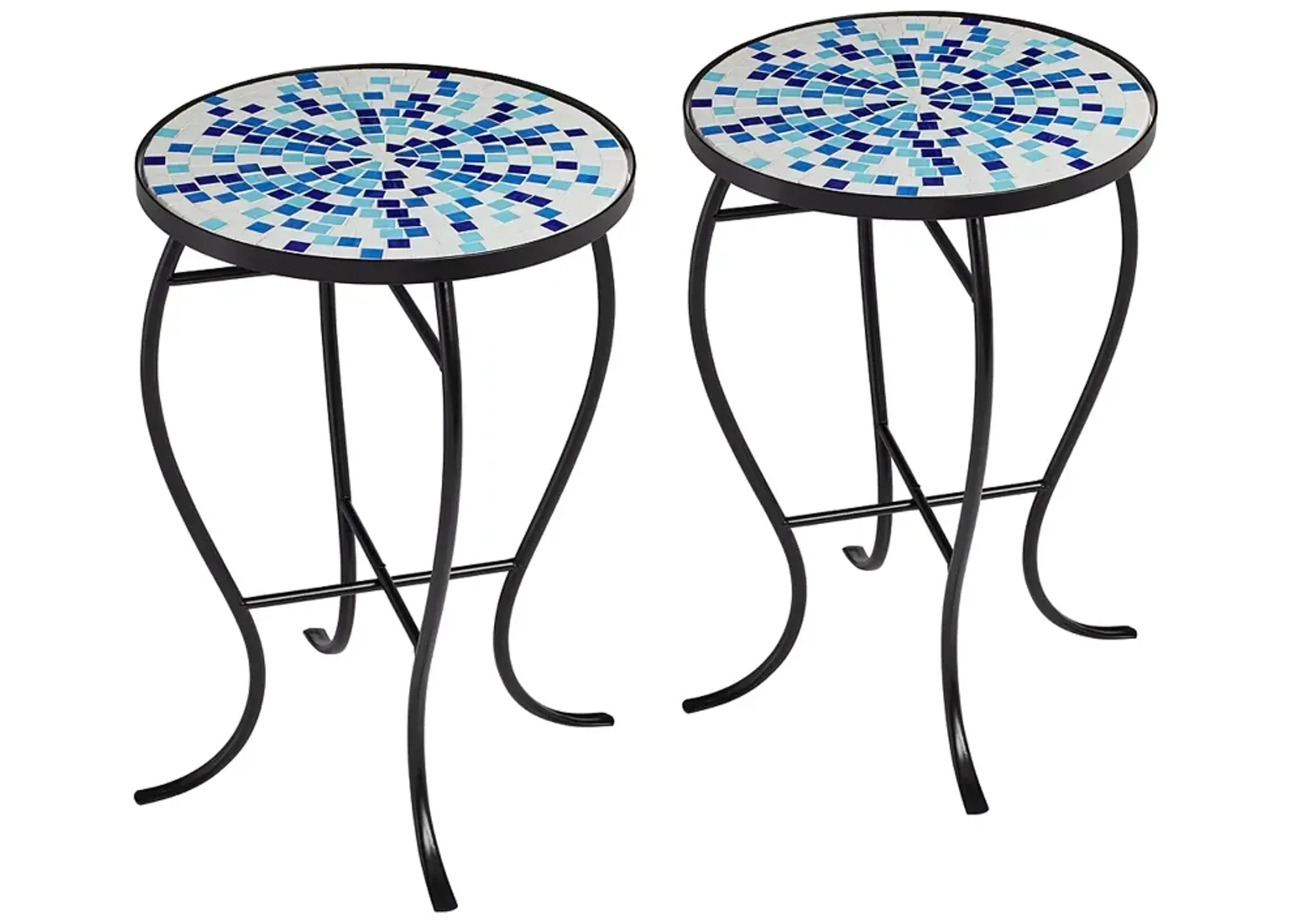 Multi Blue Mosaic Black Iron Outdoor Accent Tables Set of 2