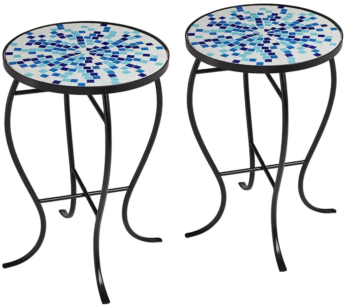 Multi Blue Mosaic Black Iron Outdoor Accent Tables Set of 2