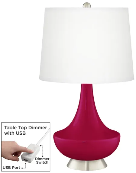 French Burgundy Gillan Glass Table Lamp with Dimmer