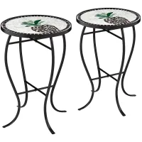 Beige Pineapple Mosaic Round Outdoor Accent Tables Set of 2