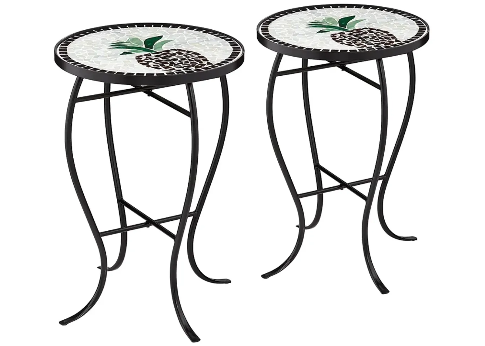 Beige Pineapple Mosaic Round Outdoor Accent Tables Set of 2