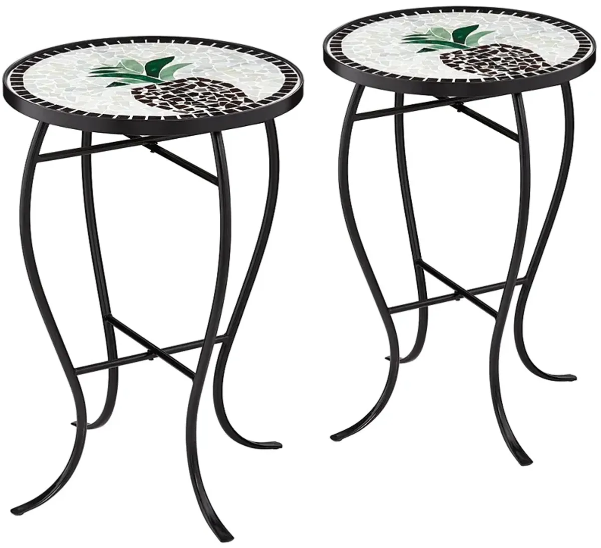 Beige Pineapple Mosaic Round Outdoor Accent Tables Set of 2