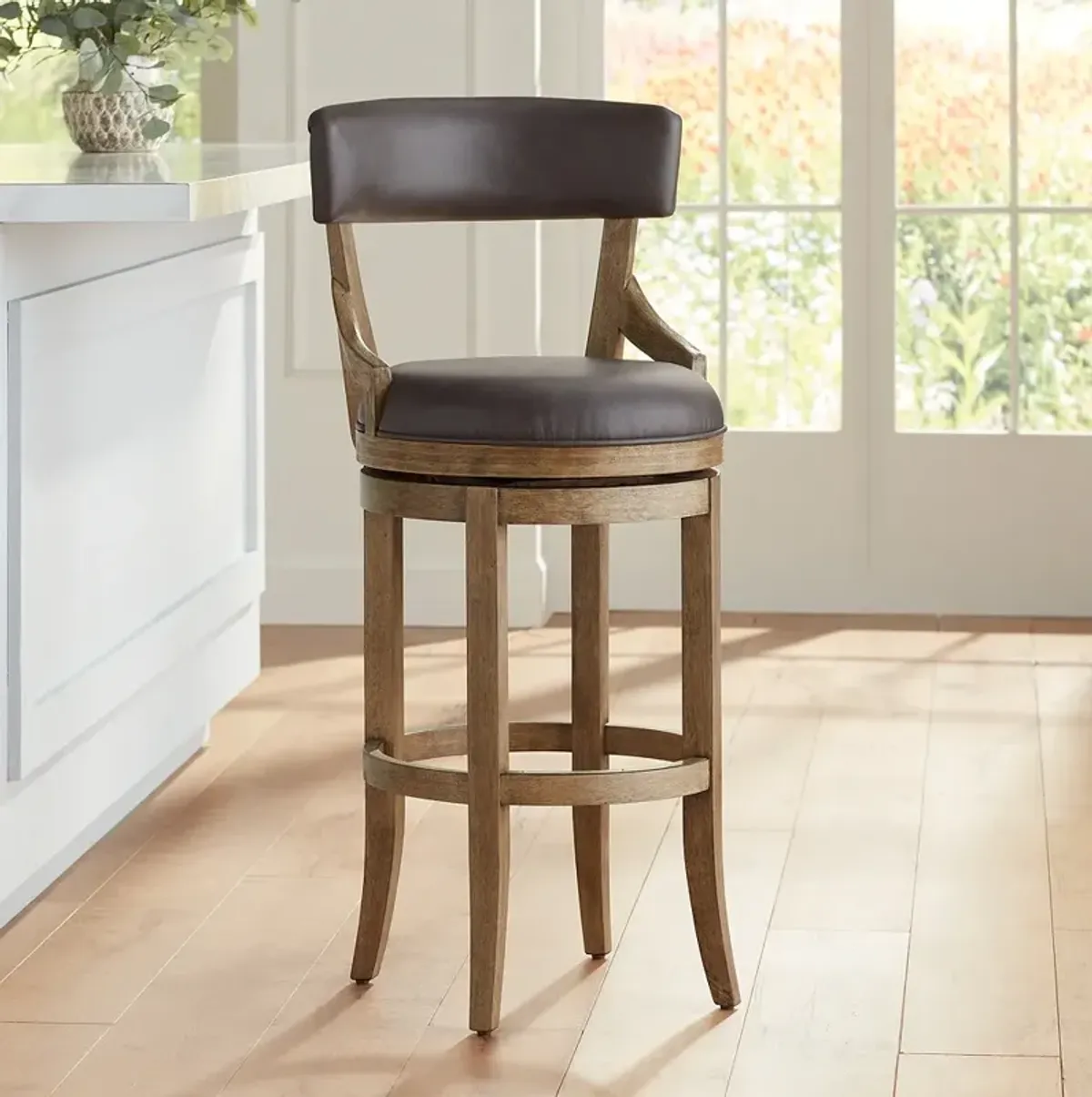 55 Downing Street Lev 31 1/4" Smoke Faux Leather Swivel Bar Stool