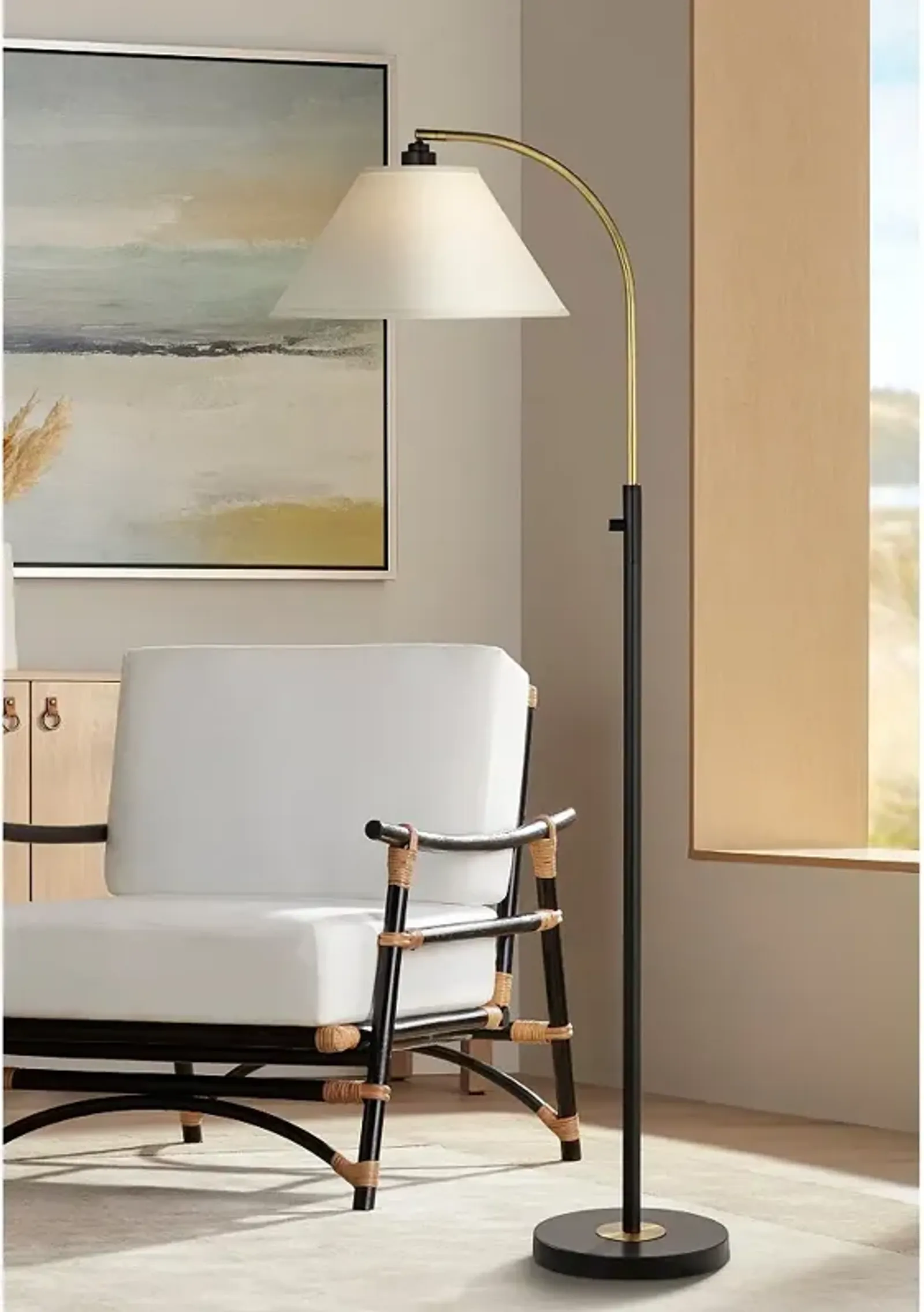 Possini Euro Design 62 1/2" High Black and Gold Arc Arm Floor Lamp