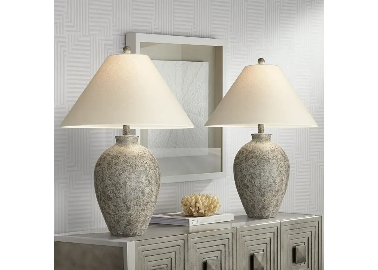 Possini Euro Bard 27" Coastal Modern Textured Gray Lamps Set of 2