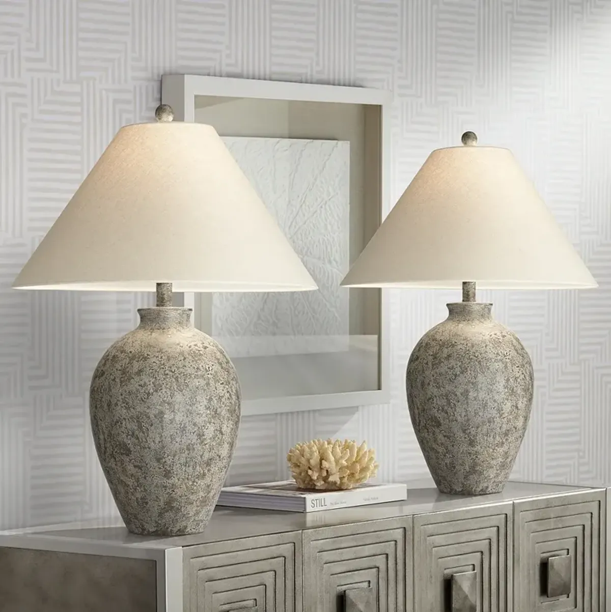 Possini Euro Bard 27" Coastal Modern Textured Gray Lamps Set of 2