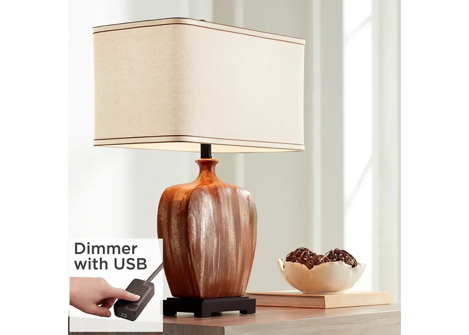 Possini Euro Julius 27" Copper Drip Ceramic Table Lamp with USB Dimmer