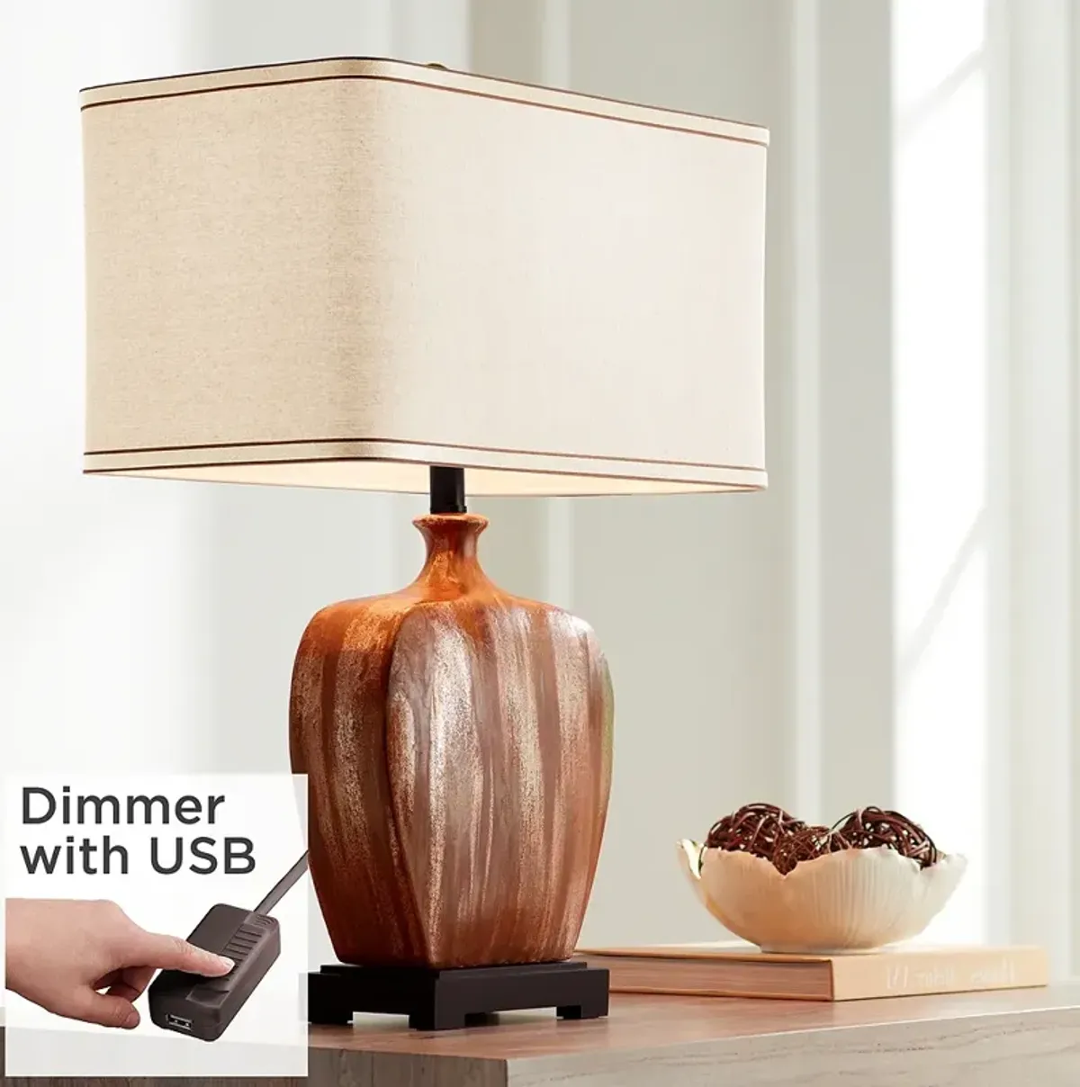 Possini Euro Julius 27" Copper Drip Ceramic Table Lamp with USB Dimmer