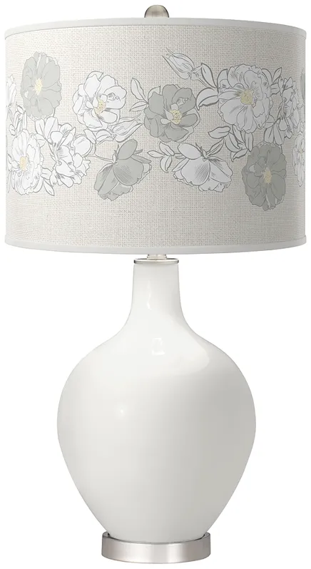 Winter White Rose Bouquet Ovo Table Lamp