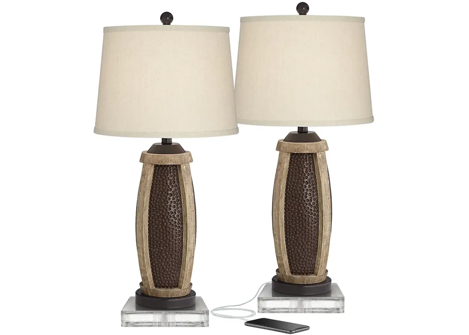 Parker Hammered Bronze USB Table Lamps With 8" Square Risers