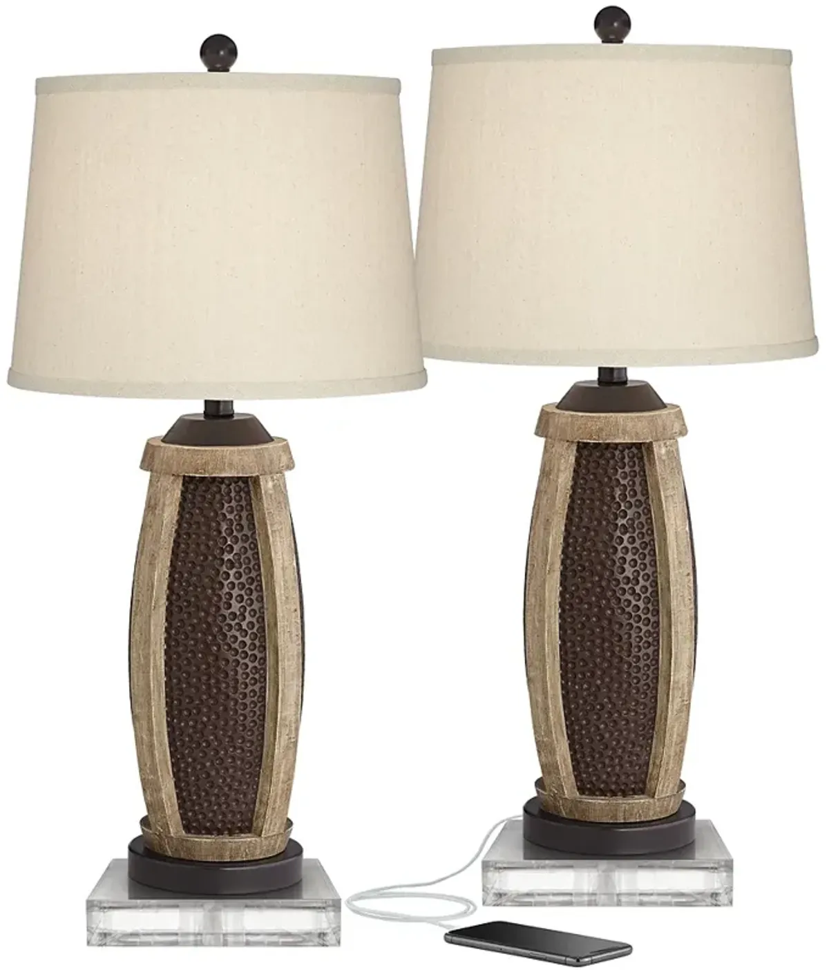 Parker Hammered Bronze USB Table Lamps With 8" Square Risers