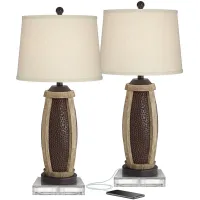 Parker Hammered Bronze USB Table Lamps With 8" Square Risers