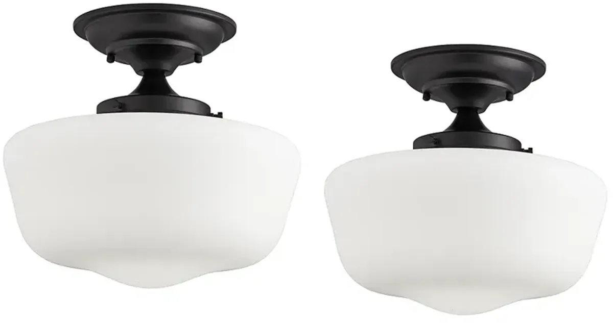 Regency Hill Schoolhouse 12 1/4" White Glass Ceiling Lights Set of 2