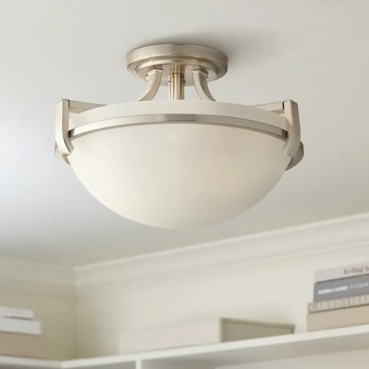 Regency Hill Mallot 13" Wide Nickel and Marbleized Glass Ceiling Light