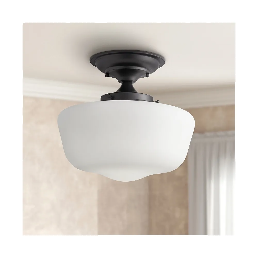 Regency Hill Schoolhouse 12 1/4" Black and White Glass Ceiling Light