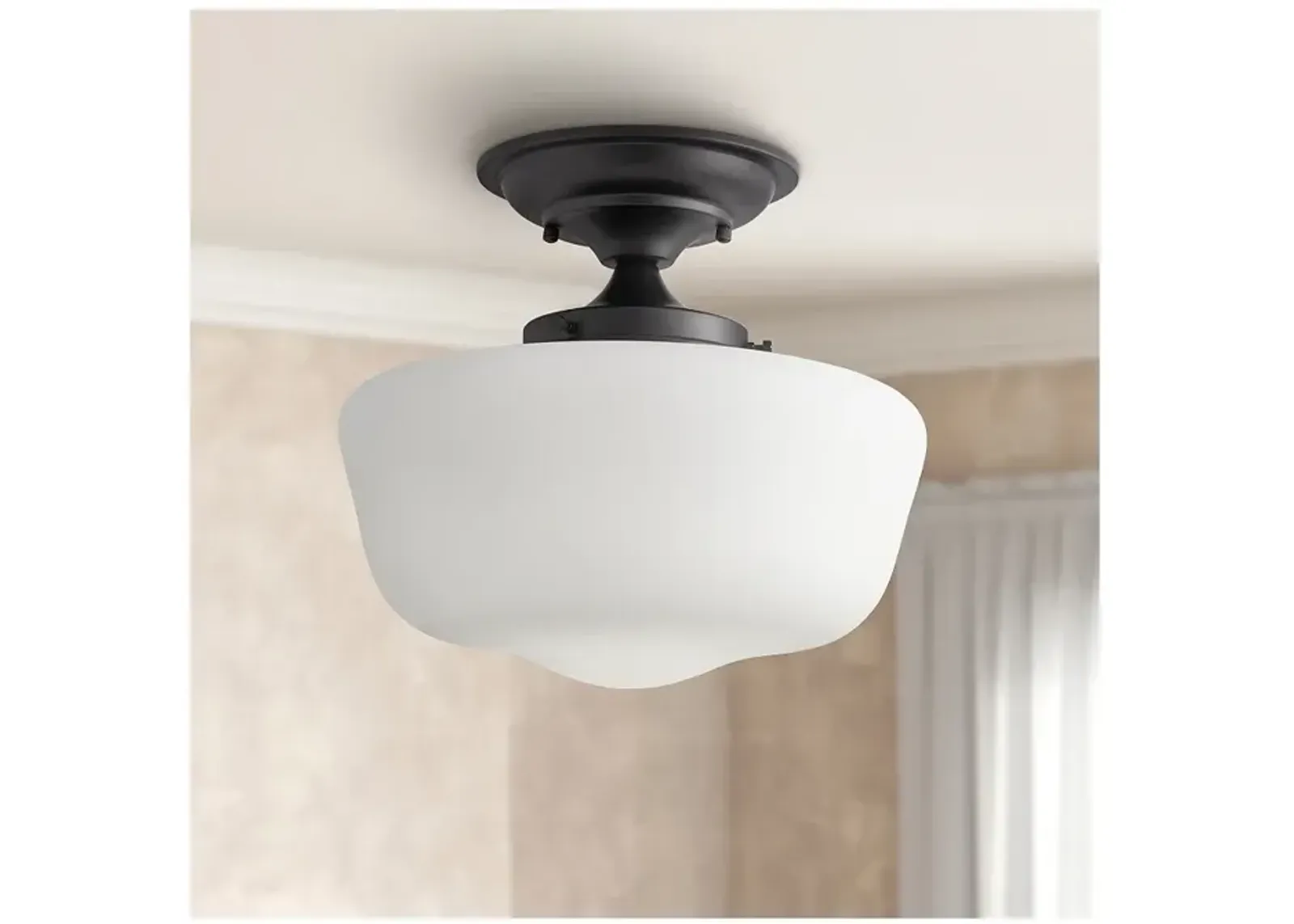 Regency Hill Schoolhouse 12 1/4" Black and White Glass Ceiling Light