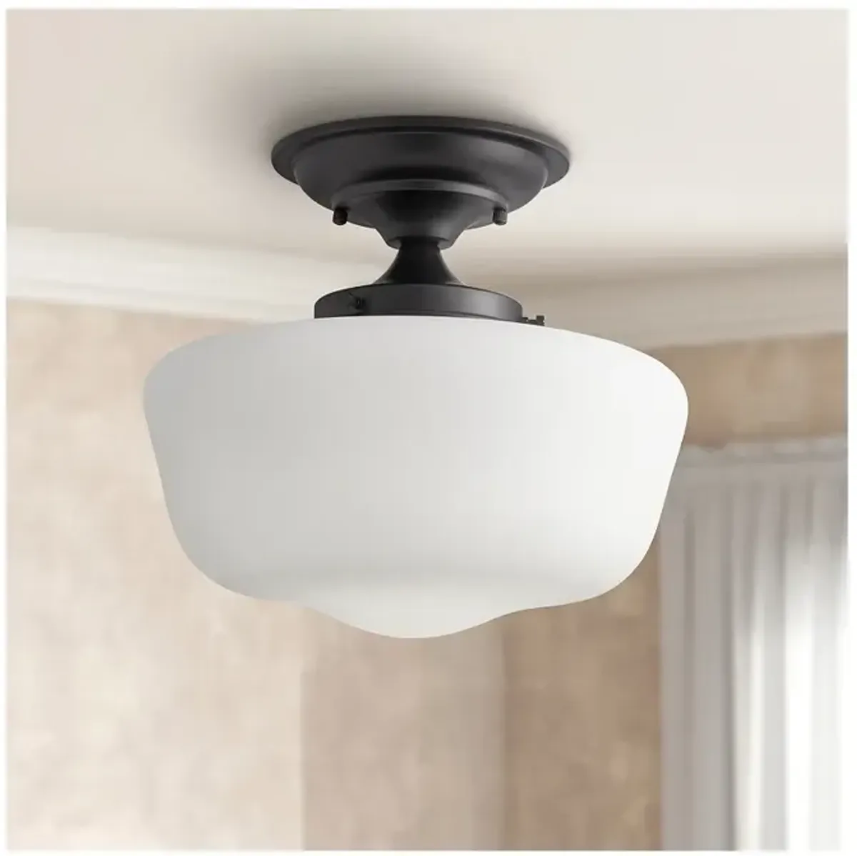 Regency Hill Schoolhouse 12 1/4" Black and White Glass Ceiling Light