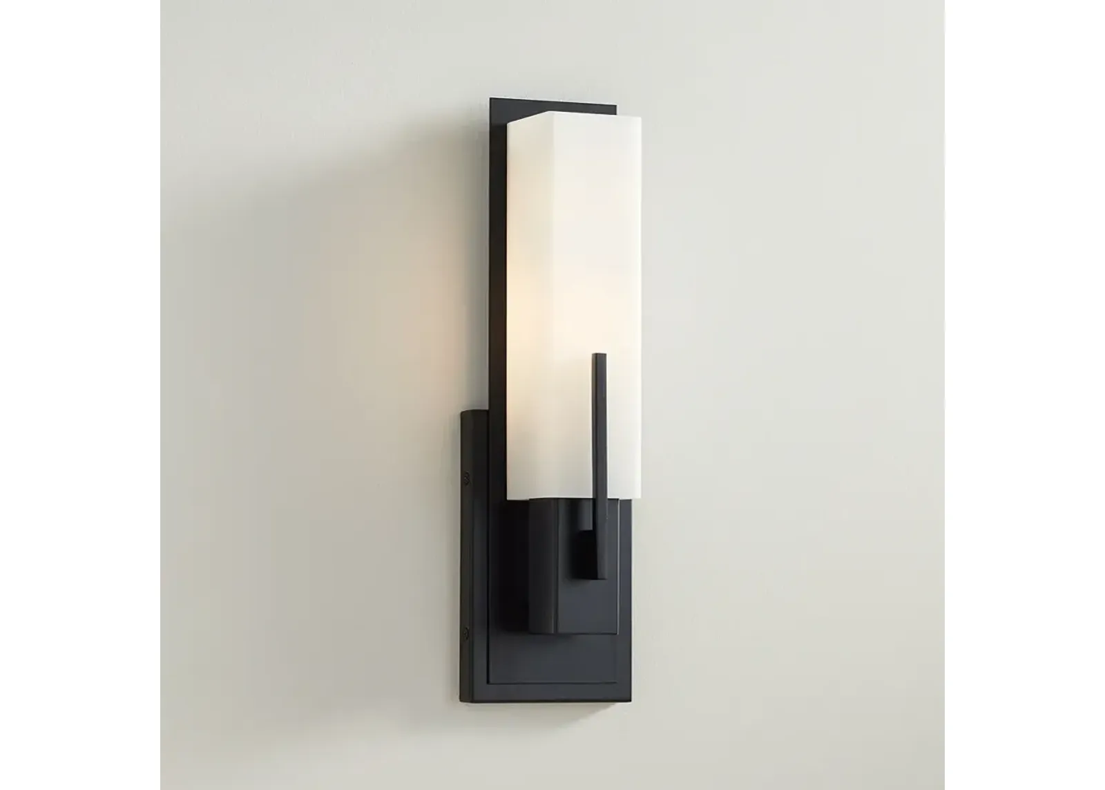 Possini Euro Midtown 15" High White Glass Black Wall Sconce