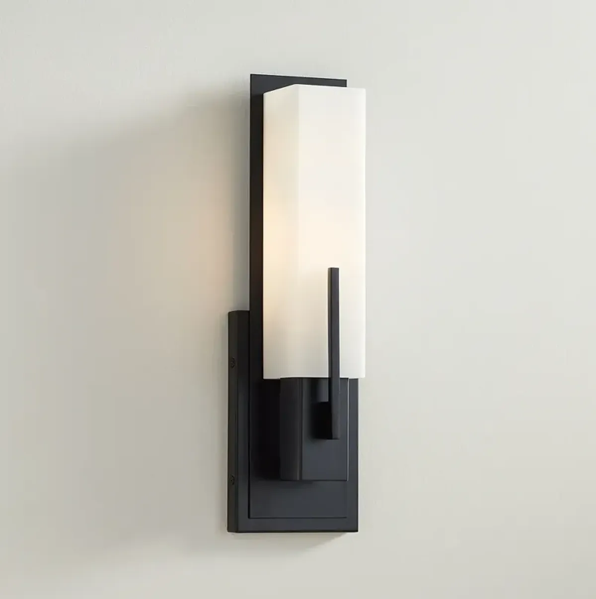 Possini Euro Midtown 15" High White Glass Black Wall Sconce