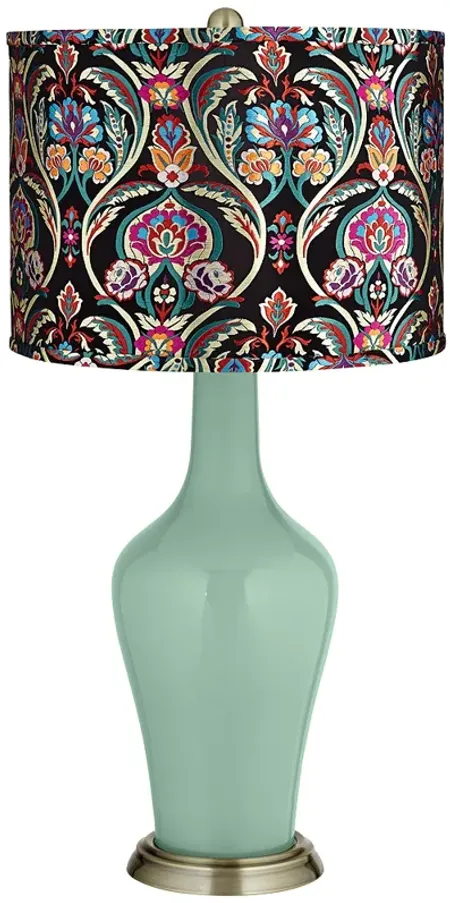 Grayed Jade Multi-Color Embroidered Shade Anya Table Lamp