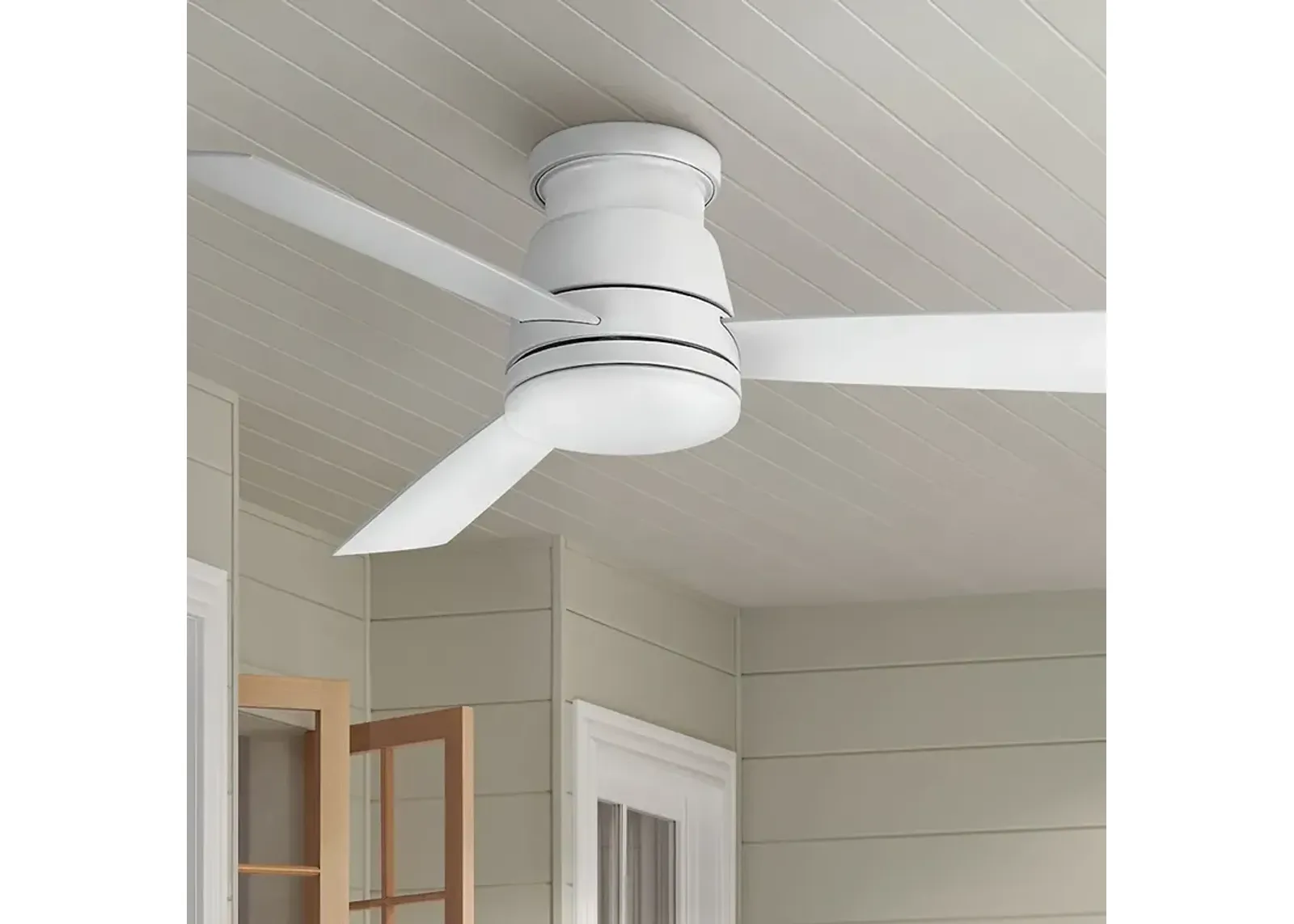 52" Hinkley Trey Matte White Wet Rated LED Hugger Ceiling Fan