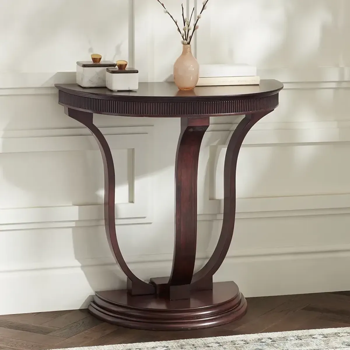 Saber 31" Wide Oak Wood Demilune Console Table
