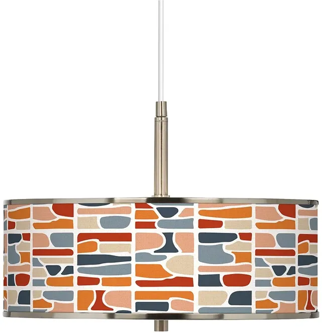 Giclee Glow Retro Cobblestones 16" Wide Drum Shade Pendant Light