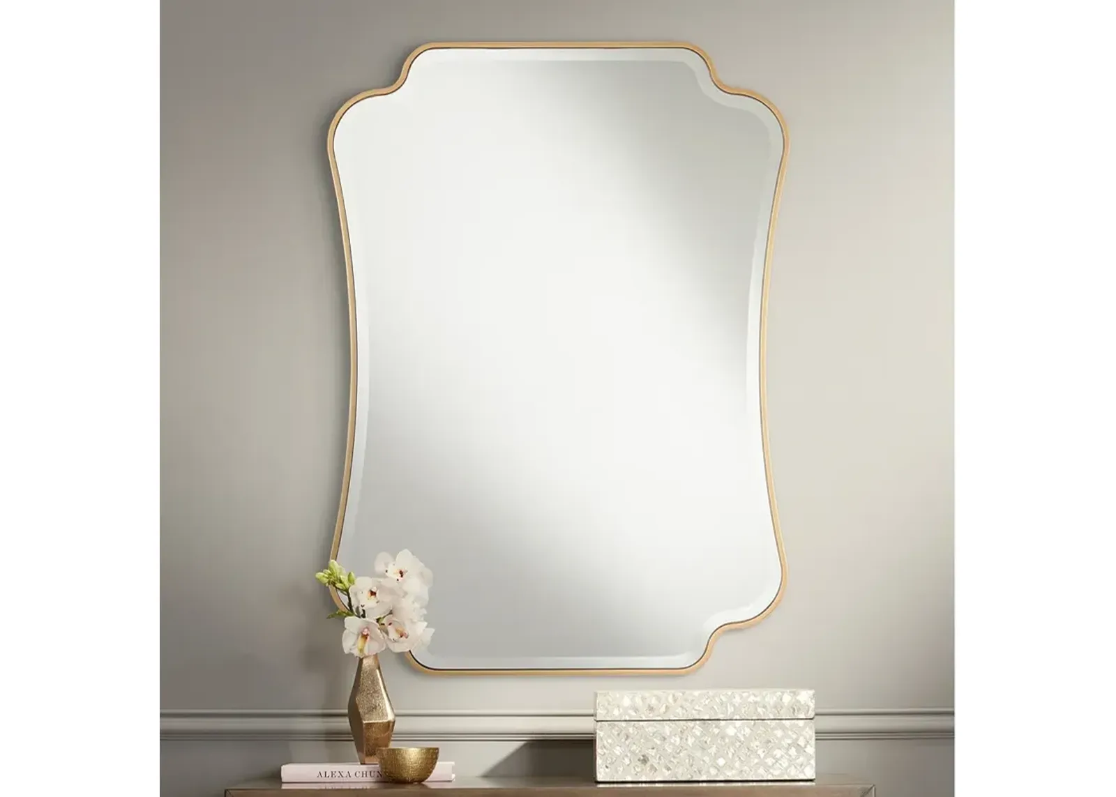 Indara Antique Gold 27" x 38" Scallop Wall Mirror