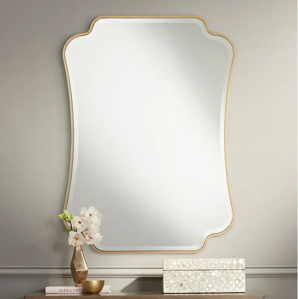 Indara Antique Gold 27" x 38" Scallop Wall Mirror