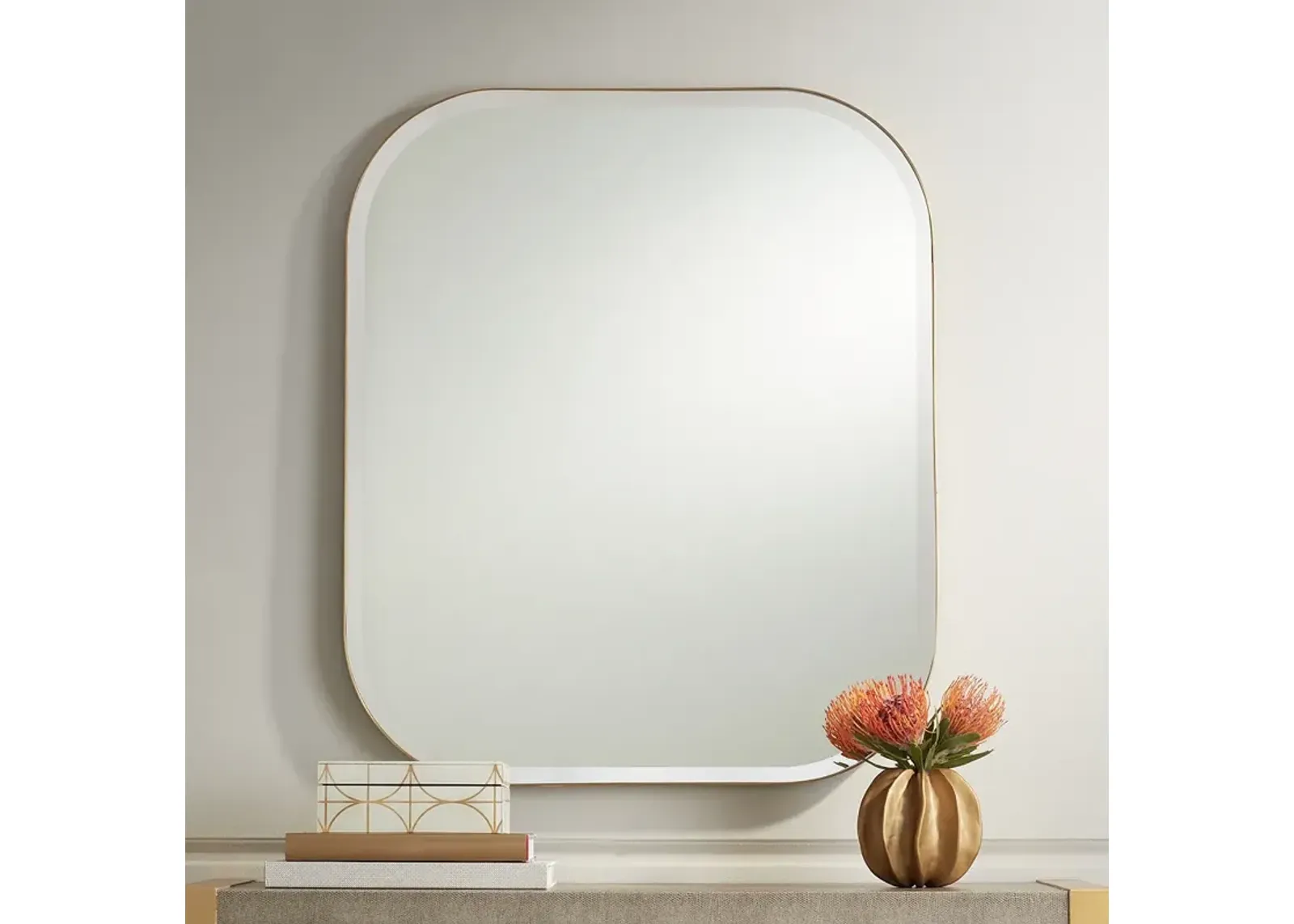 Possini Euro Bailey 27" x 32" Brushed Gold Rectangular Mirror