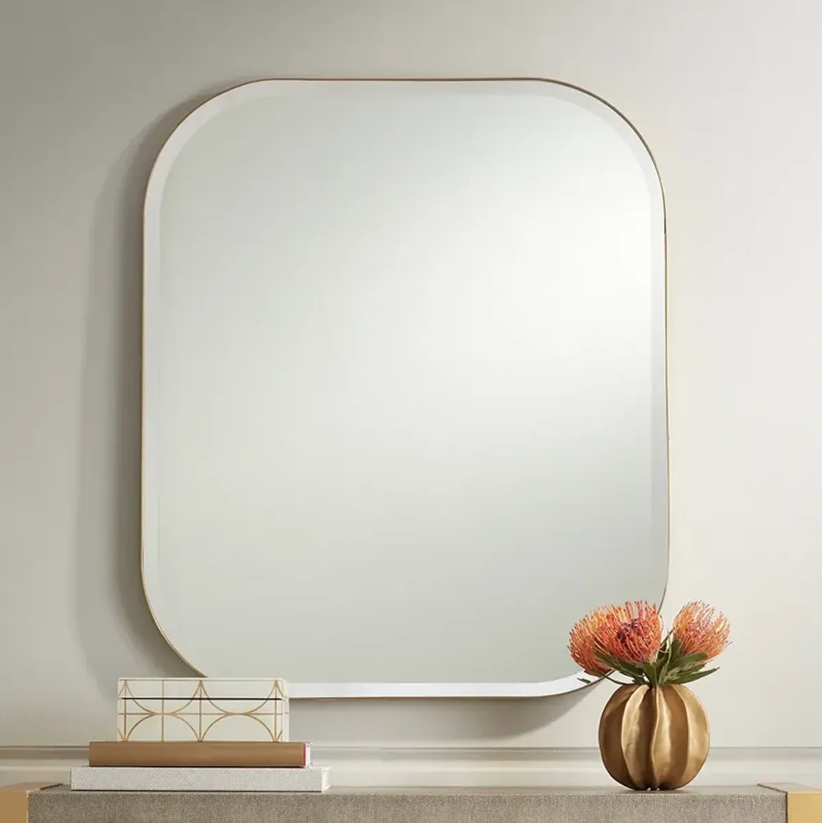 Possini Euro Bailey 27" x 32" Brushed Gold Rectangular Mirror