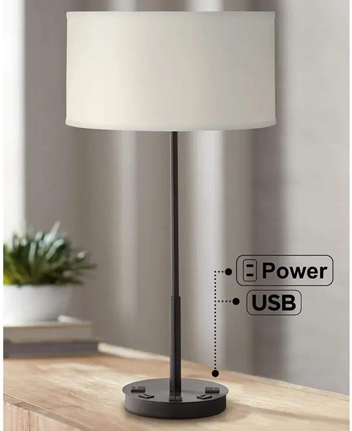 Pacific Coast Lighting Undine Dark Bronze USB Ports and Outlets Table Lamp