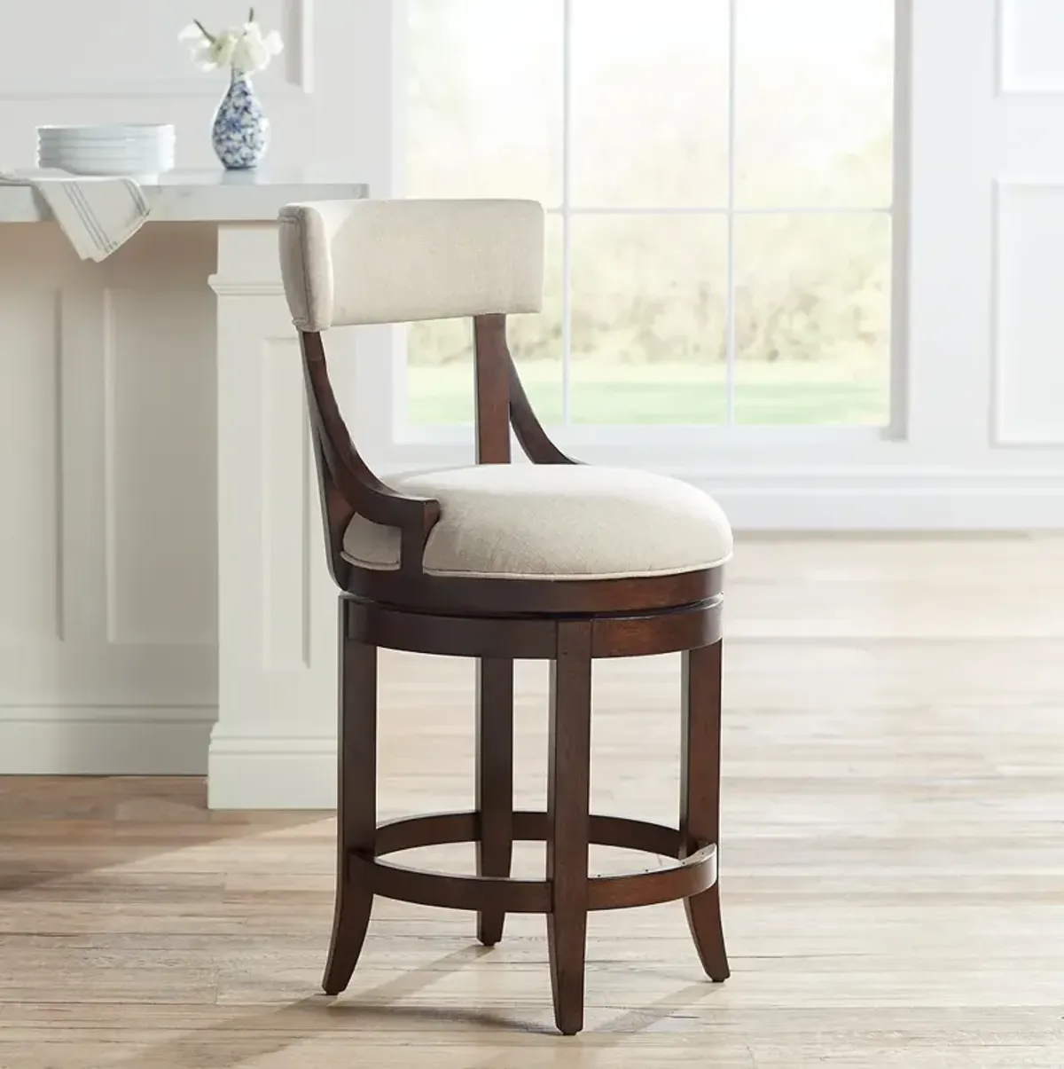 Lev 24" High Distressed Walnut Linen Counter Stool