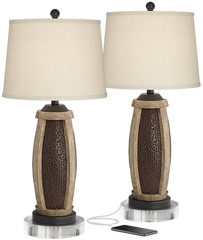 John Timberland Parker 28 1/2" Bronze USB Lamps with Acrylic Risers