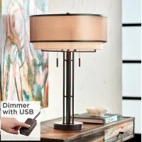 Possini Andes Bronze Double Shade Table Lamp with USB Cord Dimmer