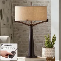 Franklin Iron Tremont 31 1/2" Industrial Bronze Lamp with USB Dimmer
