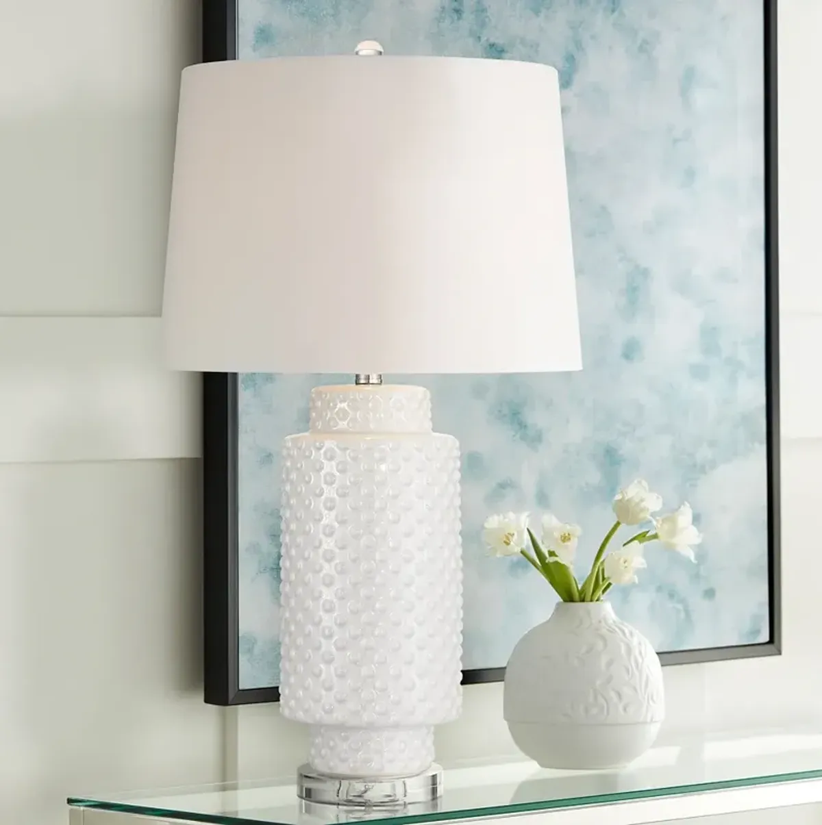 Possini Euro Luisa 28" High Modern Dimpled White Ceramic Table Lamp