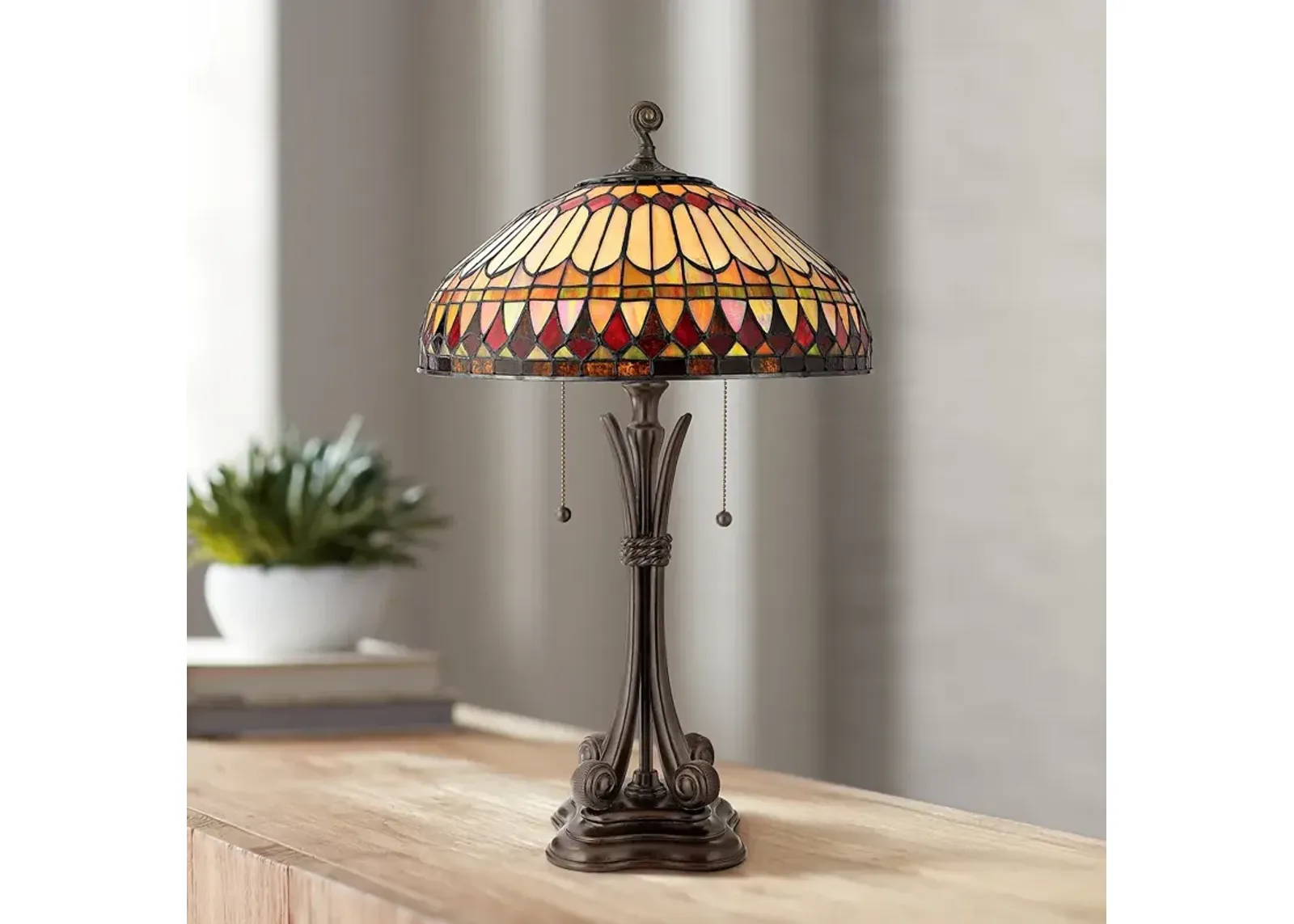 Quoizel Western Place 26 1/2" Bronze Tiffany-Style Glass Table Lamp