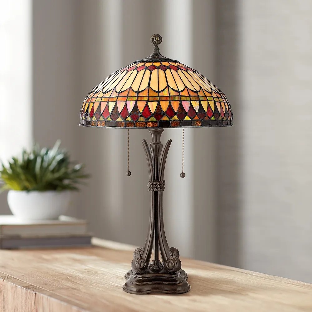 Quoizel Western Place 26 1/2" Bronze Tiffany-Style Glass Table Lamp