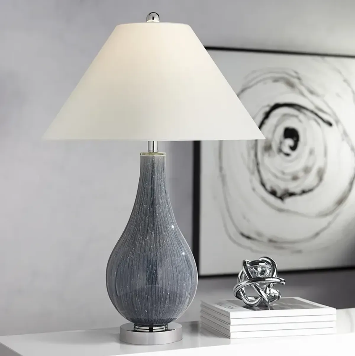 Possini Euro 30" High Gray Art Glass Vase USB Table Lamp