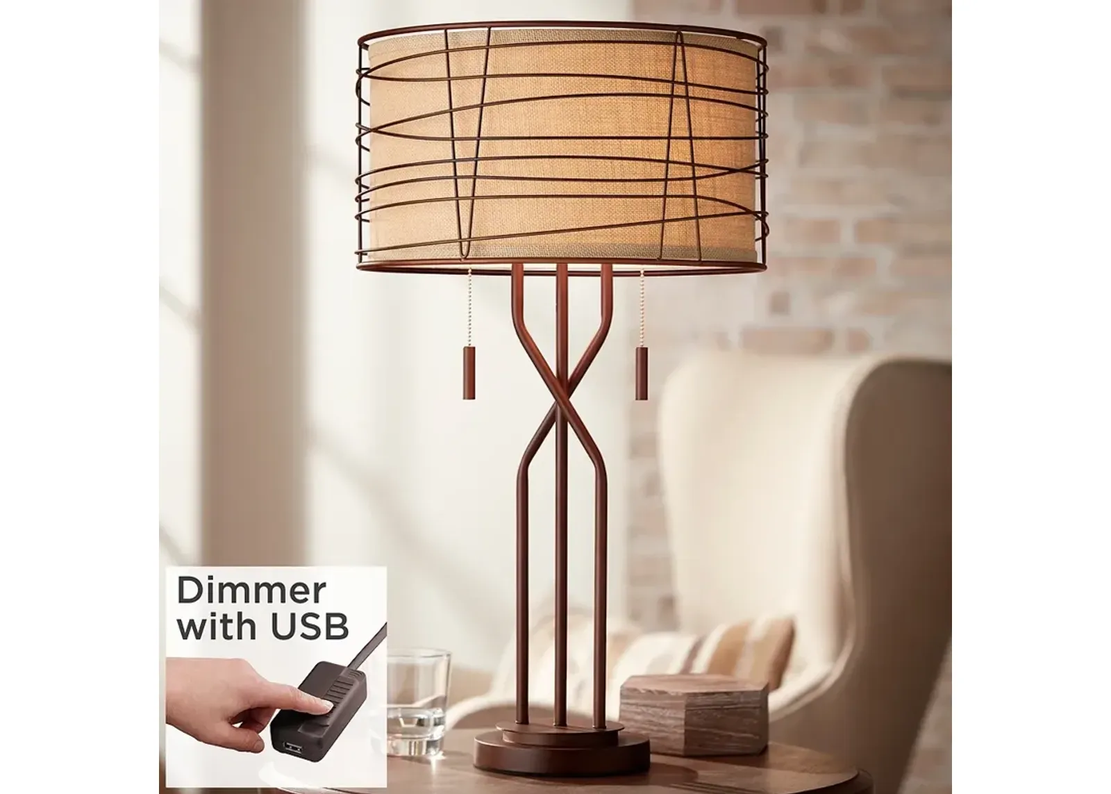 Franklin Iron Marlowe 28 3/4" Woven Metal Table Lamp with USB Dimmer