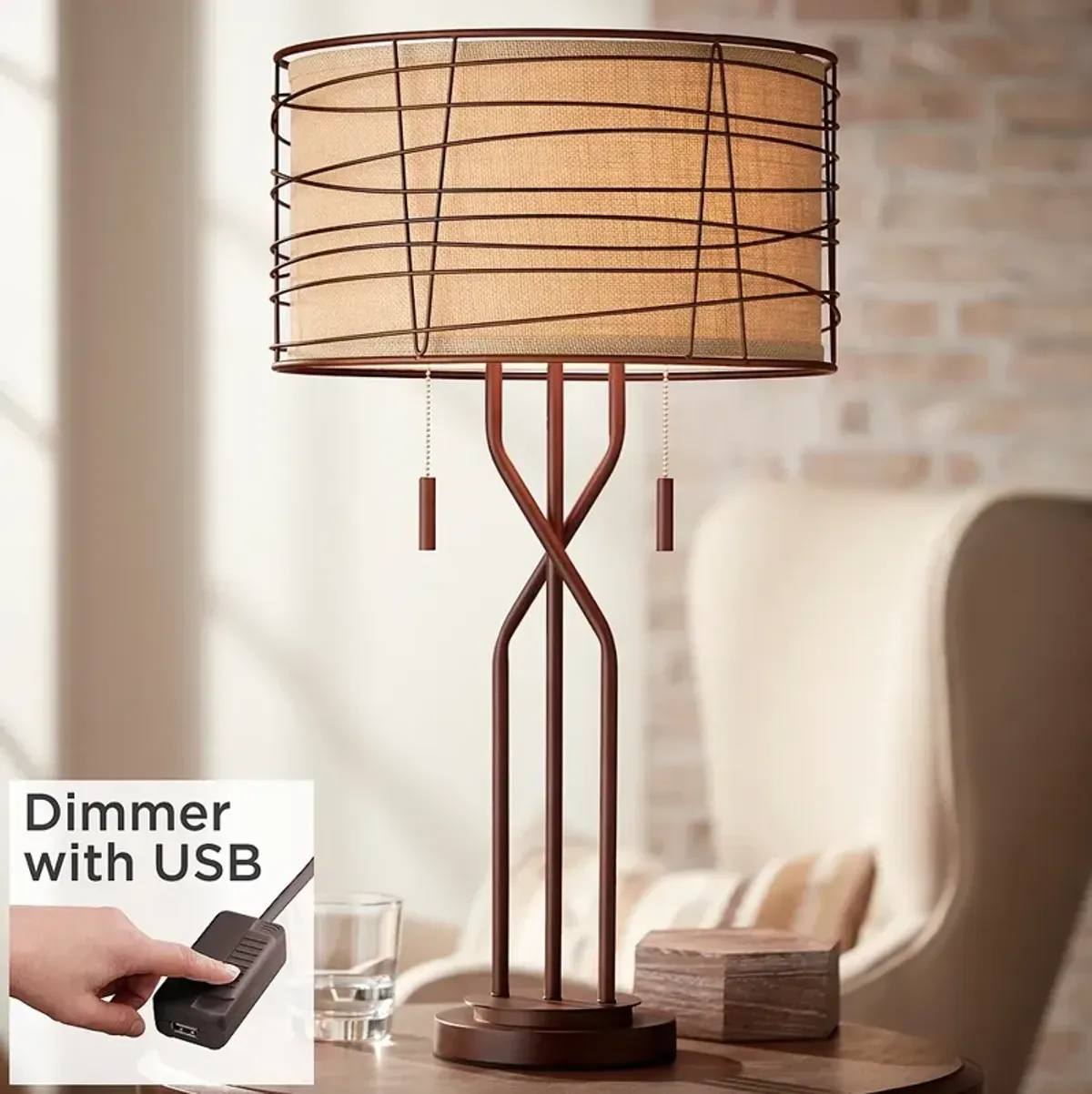 Franklin Iron Marlowe 28 3/4" Woven Metal Table Lamp with USB Dimmer